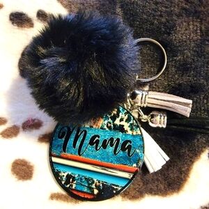 Mama Leopard Pom Pom Tassel Keychain